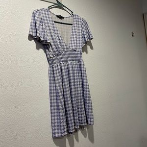 S blue and white v neck dress